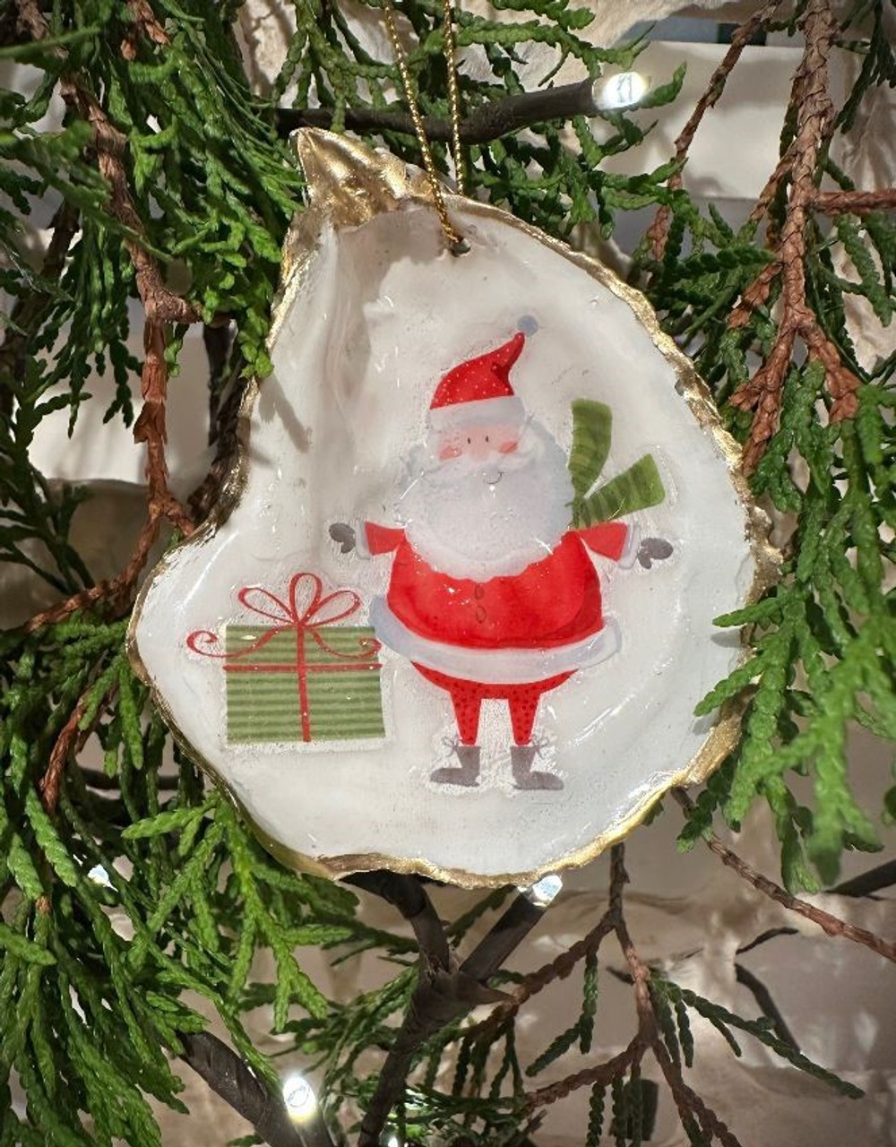 Oyster shell ornament - Santa with present
