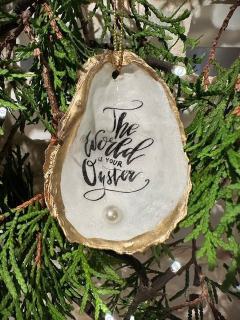 Oyster shell ornament - world is your oyster