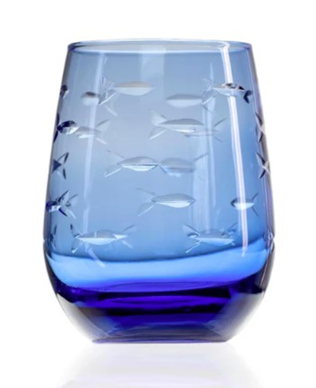 School of Fish blue stemless wine glass 15oz