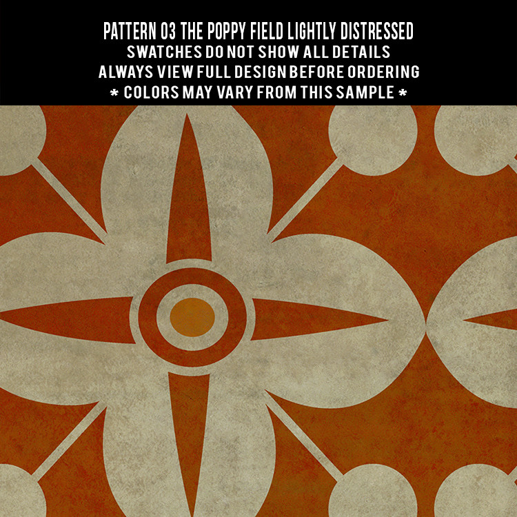 Classic Pattern 3 Poppy Field- Lightly distressed vinyl floor cloth swatch 