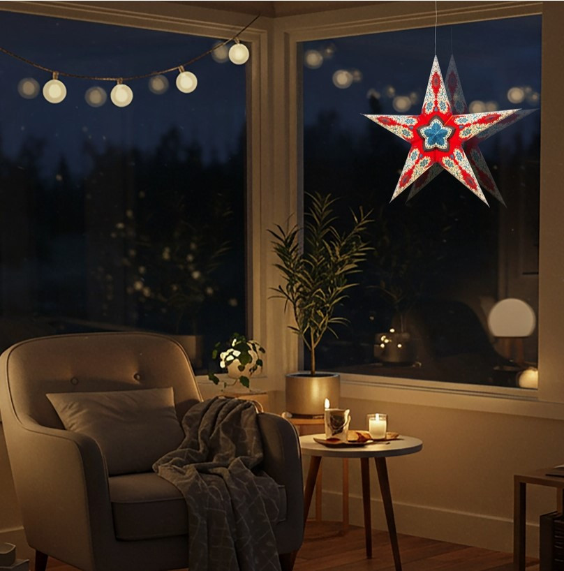 Provence ~ 5 Pointer, 24 Inch, Red Paper Star Lantern Light