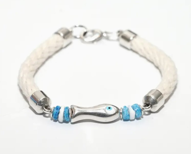 Allison Cole chappie nautical rope bracelet silver/white