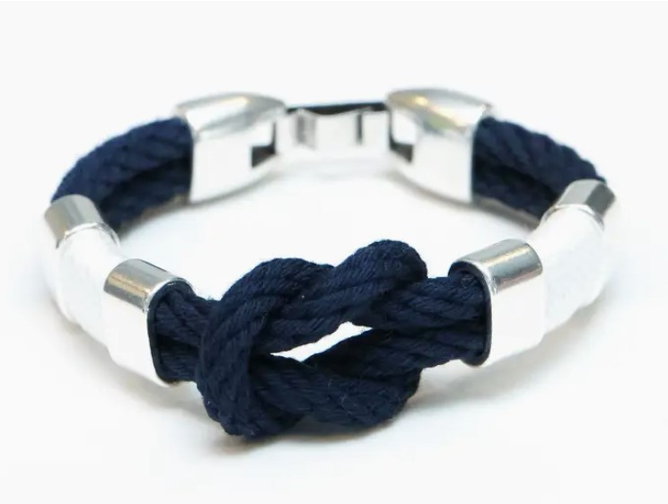 Starboard - Navy/White/Silver - Nautical Rope Bracelet