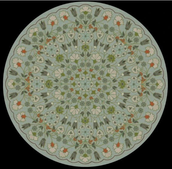 Arabesque Bloom Aqua Verdure - round vinyl floor cloth