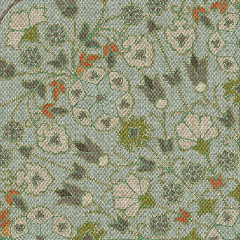Arabesque Bloom Aqua Verdure - round vinyl floor cloth detail