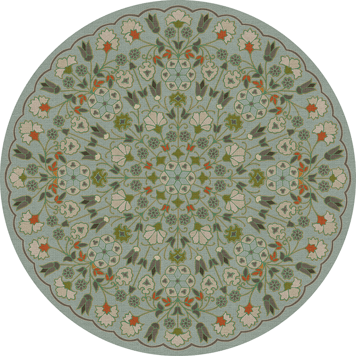 Spicher Biltmore Arabesque Bloom Aqua Verdure - round vinyl floor cloth