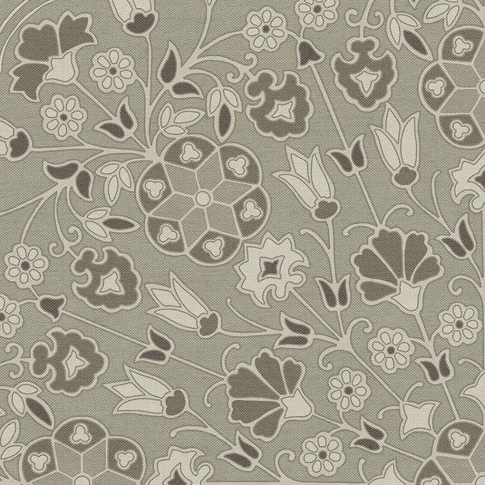 Spicher Biltmore Arabesque Bloom Misty Graphite - round vinyl floor cloth detail 