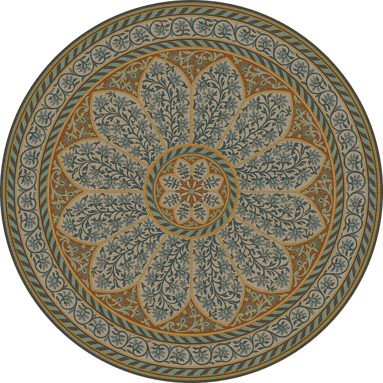 Biltmore Estate Tracery Willow and Umber - round vinyl floor cloth all sizes
