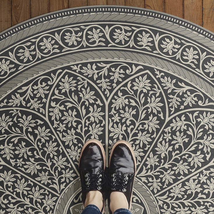 Biltmore Estate Tracery Ink Blossom - round vinyl floor cloth