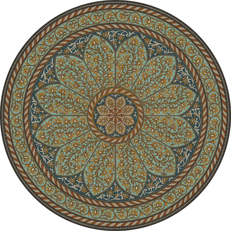 Biltmore Estate Tracery Lapis Bloom - round vinyl floor cloth all sizes