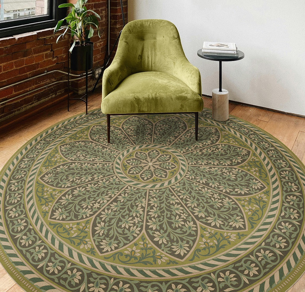 Estate Tracery Fernwater - round vinyl floor cloth