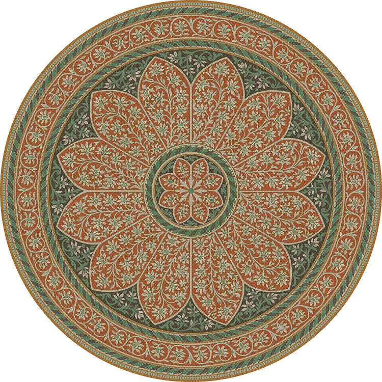 Biltmore Estate Tracery Verdigris Flame - round vinyl floor cloth all sizes 