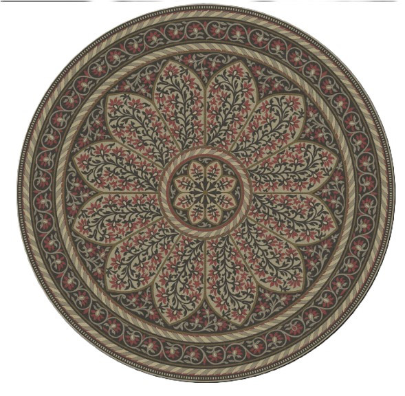 Estate Tracery Winter Garnet - round vinyl floor cloth 