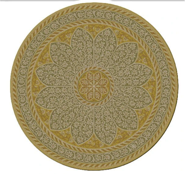 Estate Tracery Olive Saffron - round vinyl floor cloth 