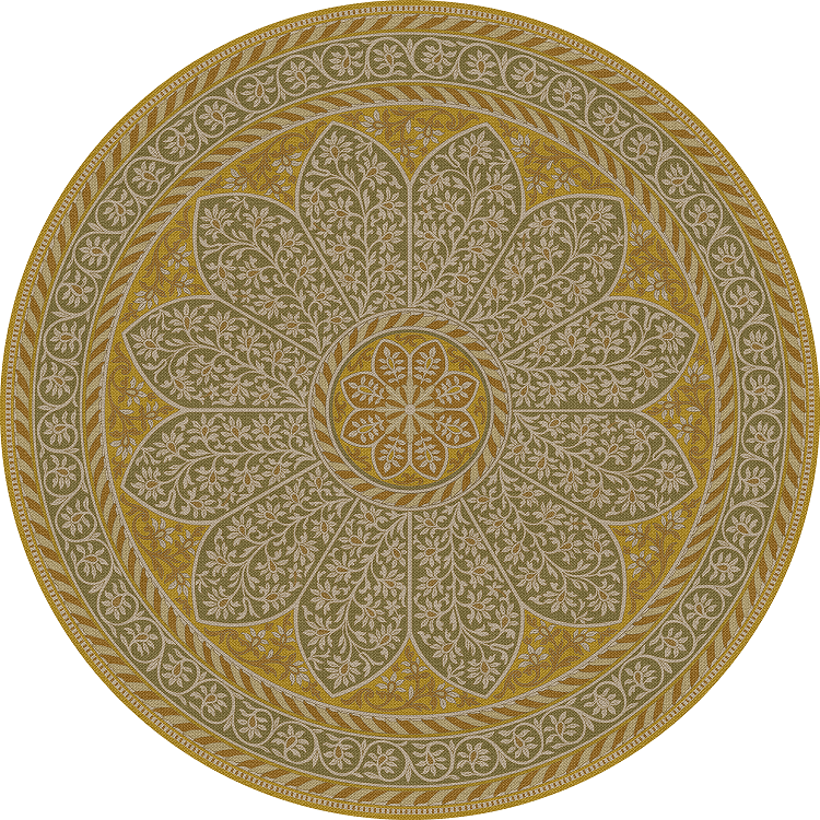 Biltmore Estate Tracery Olive Saffron - round vinyl floor cloth all sizes
