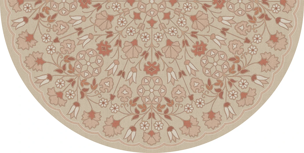 Biltmore Arabesque Bloom Blush Parchment - half round vinyl floor cloth 