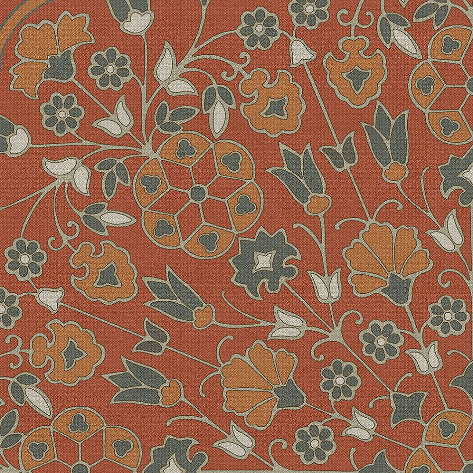 Biltmore Spicher Biltmore Arabesque Bloom Vermillion Slate - round vinyl floor cloth detail