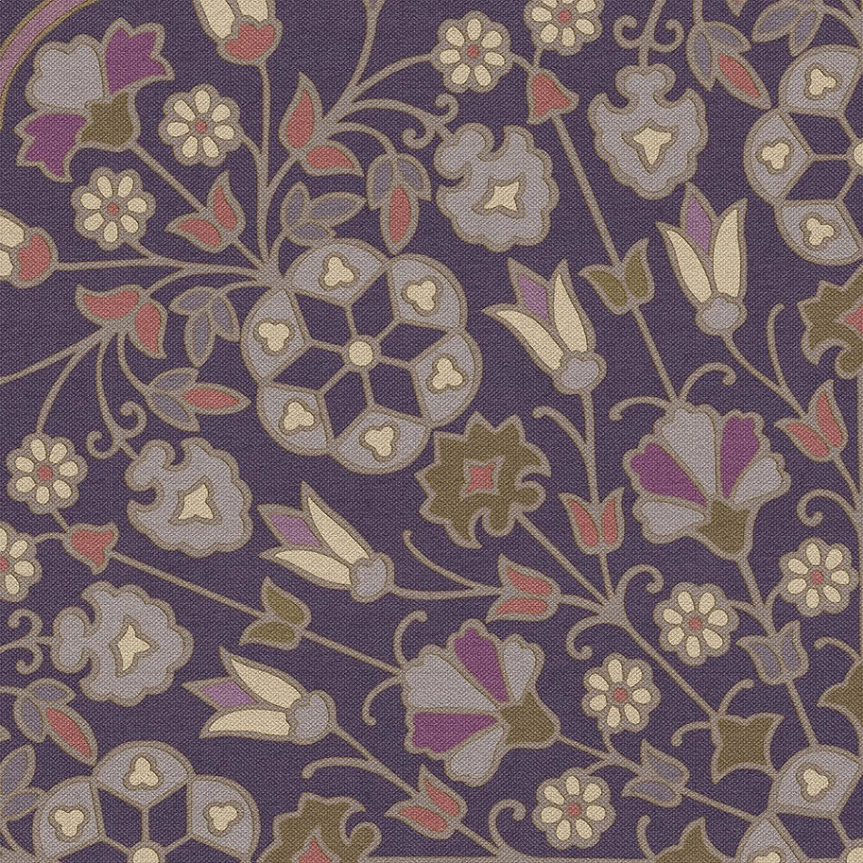 Spicher Biltmore Arabesque Bloom Midnight Orchid - round vinyl floor cloth detail