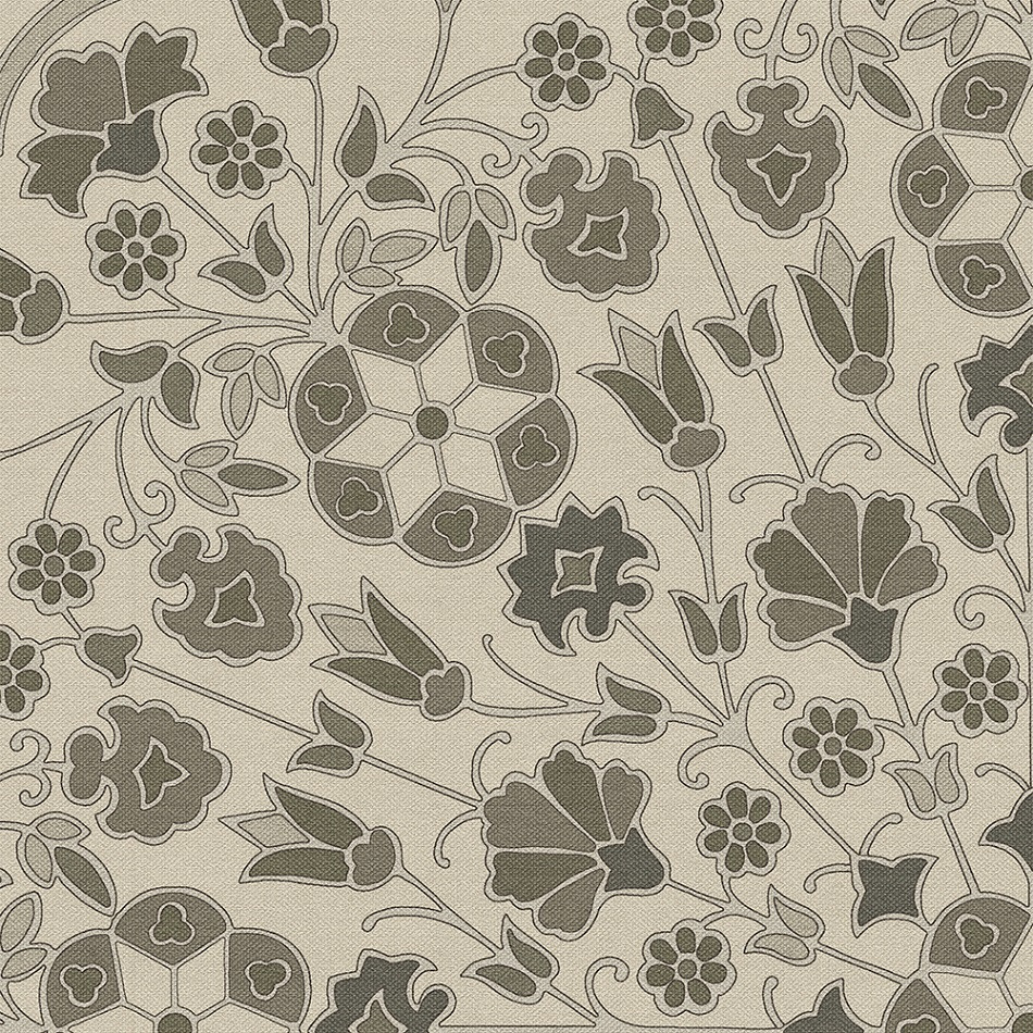 Spicher Biltmore Arabesque Bloom Graphite Garden- half round vinyl floor cloth detail 
