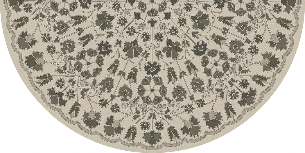 Spicher Biltmore Arabesque Bloom Graphite garden- half round vinyl floor cloth detail 