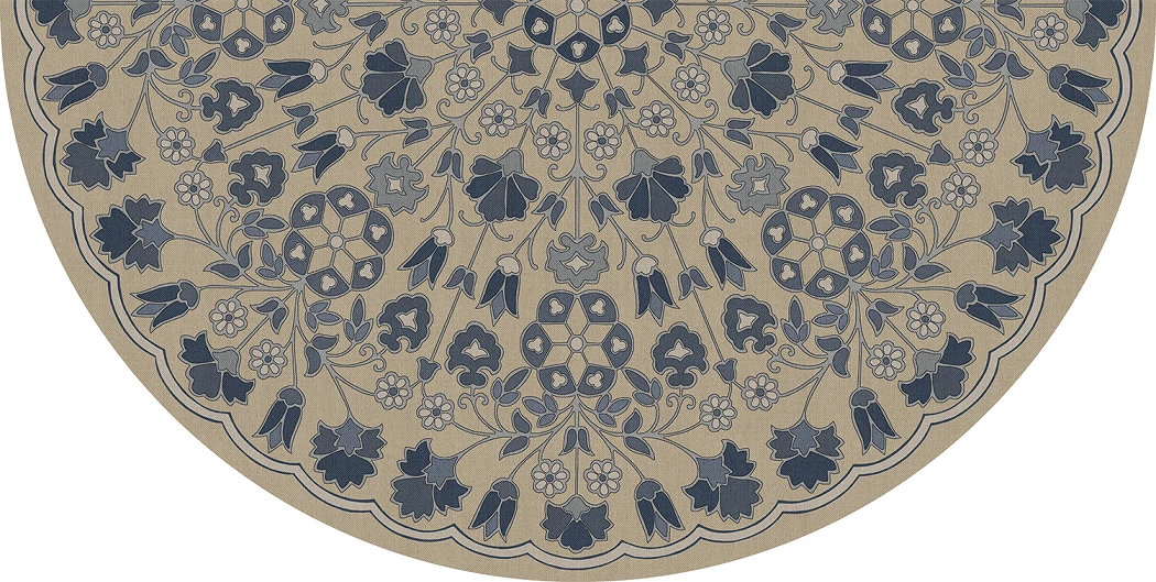 Spicher Biltmore Arabesque Bloom Indigo Linen - half round vinyl floor cloth