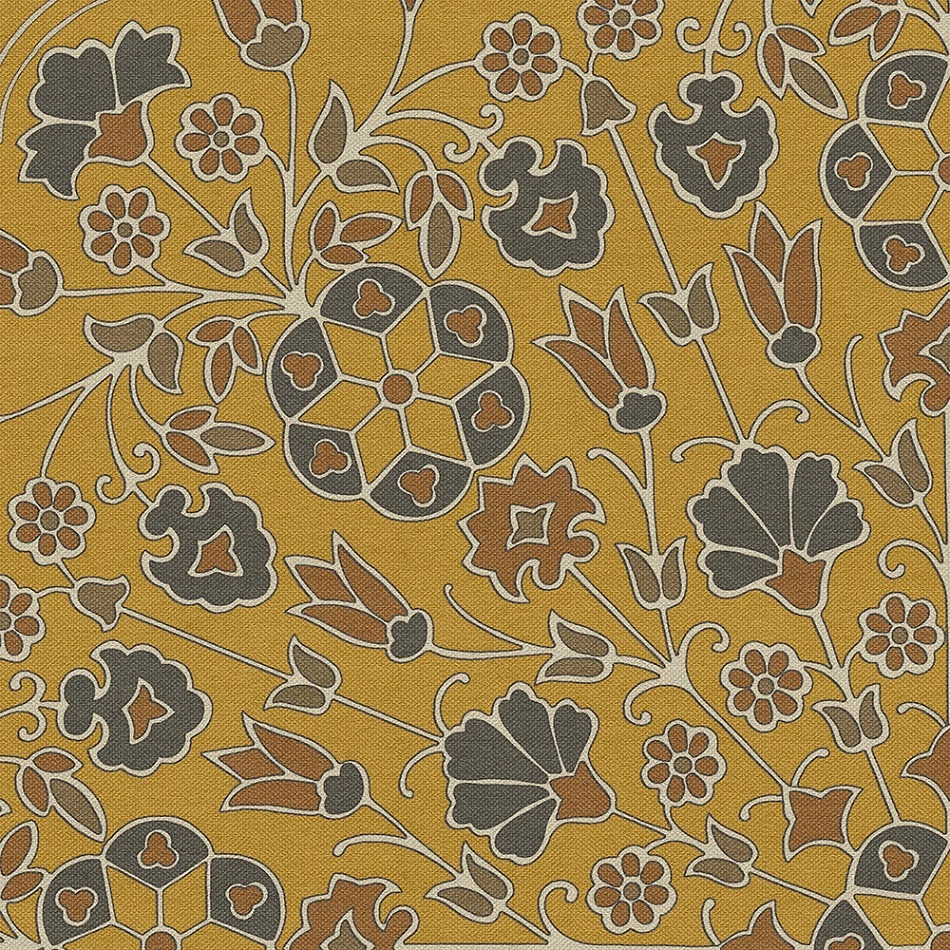 Spicher Biltmore Arabesque Bloom Forged Ochre - half round vinyl floor cloth detail 