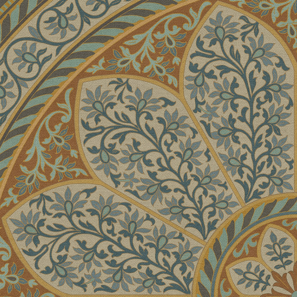 Biltmore Estate Tracery Willow and Umber - round vinyl floor cloth detail