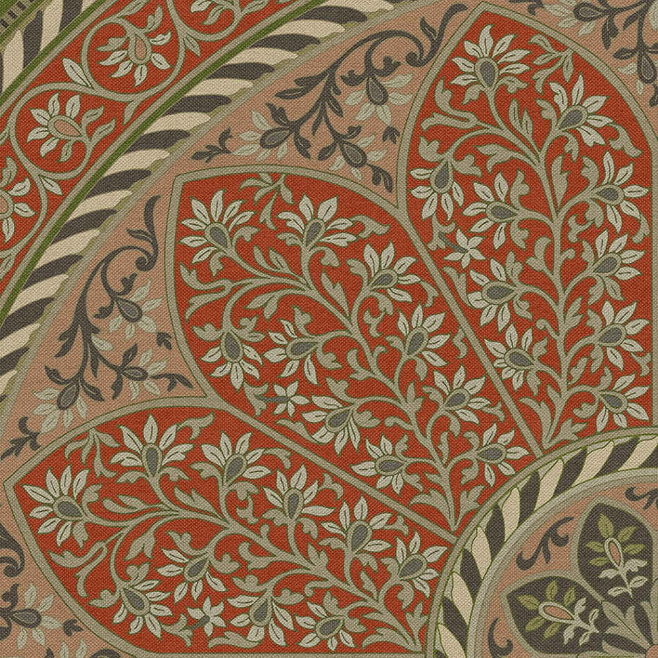 Estate Tracery Crimson Relic - round vinyl floor cloth detail
