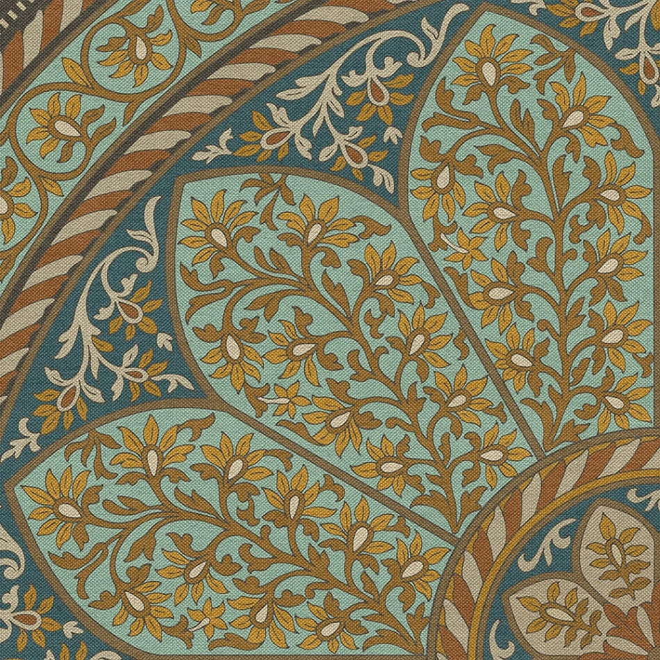Estate Tracery Lapis Bloom - round vinyl floor cloth detail