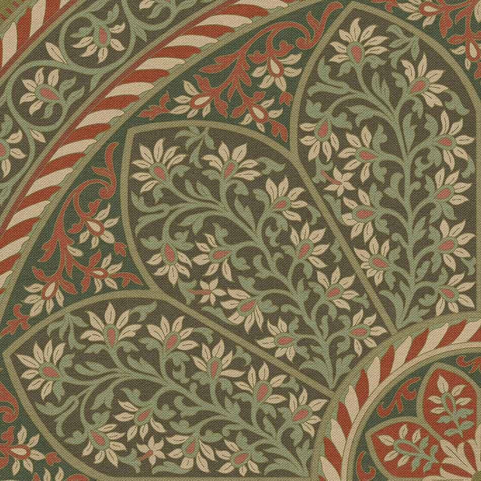 Biltmore Estate Tracery Holly Velvet - round vinyl floor cloth detail