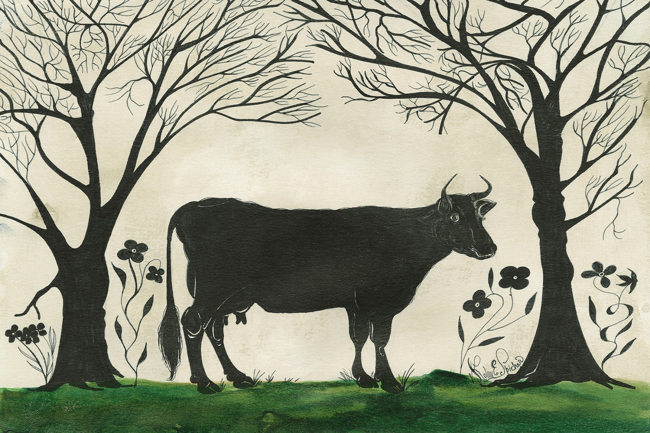 Animal Silhouette Cow facing right - vinyl floor cloth size 24x36