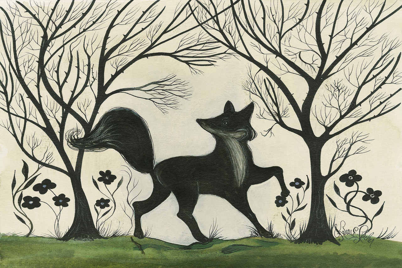 Animal Silhouette Fox facing right - vinyl floor cloth size 24x36