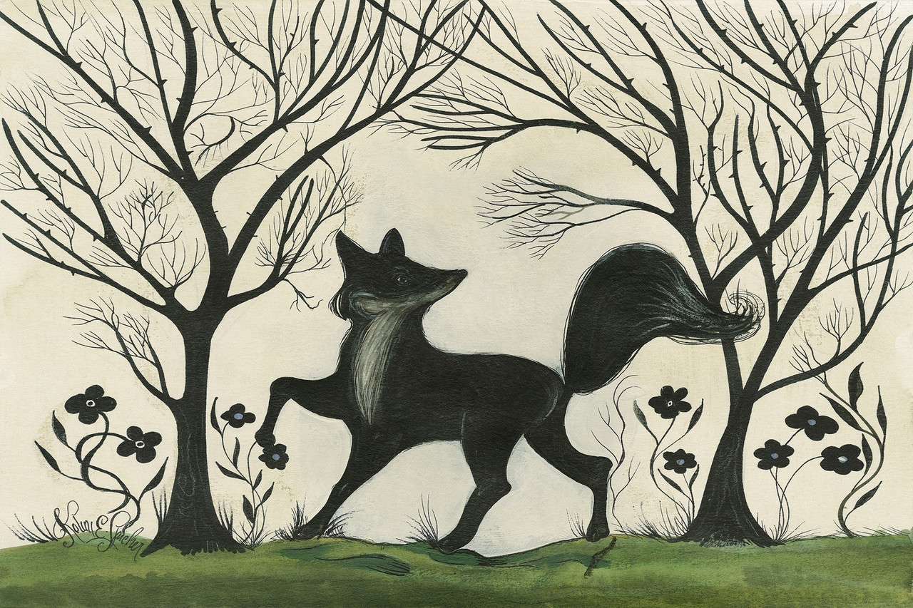 Animal Silhouette Fox facing left - vinyl floor cloth size 24x36