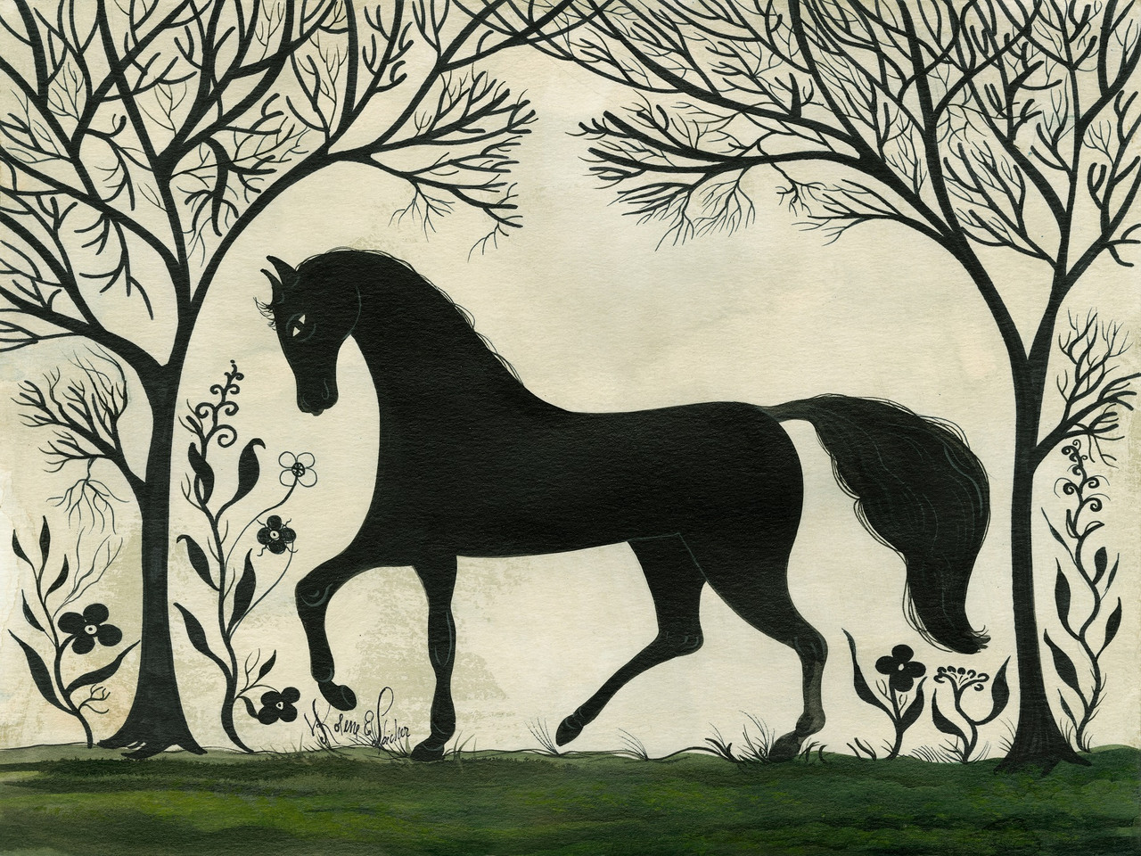 Animal Silhouette Horse facing left - vinyl floor cloth 36x48, 48x60