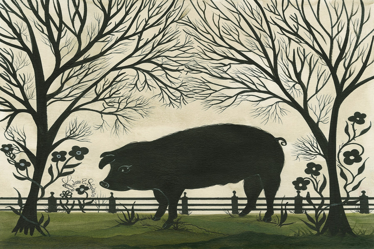 Animal Silhouette Pig facing left - vinyl floor cloth size 24x36