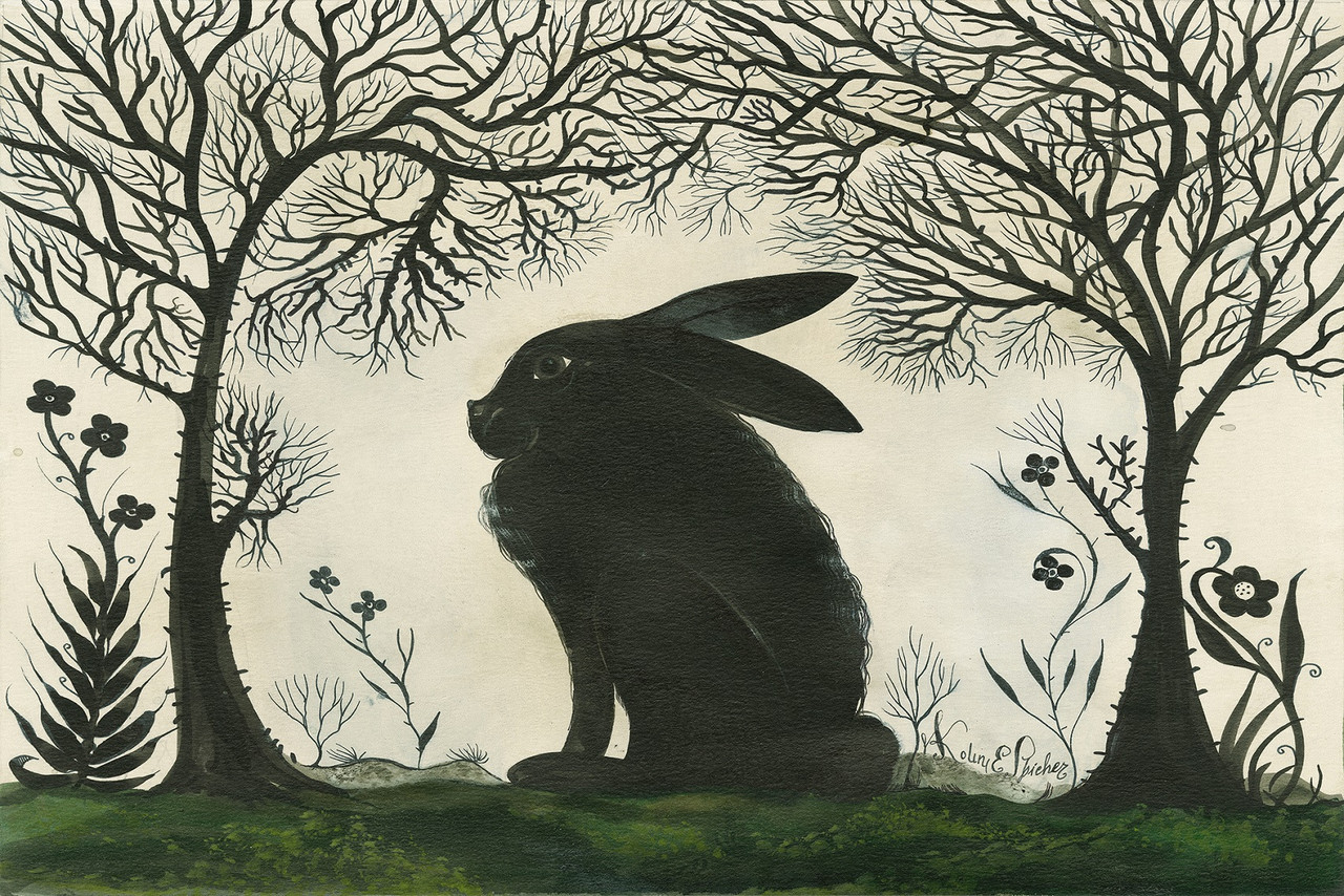 Animal Silhouette Rabbit facing left - vinyl floor cloth size 24x36