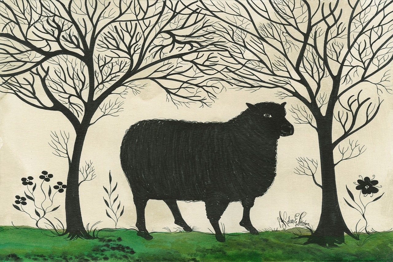 Animal Silhouette Sheep facing right - vinyl floor cloth size 24x36