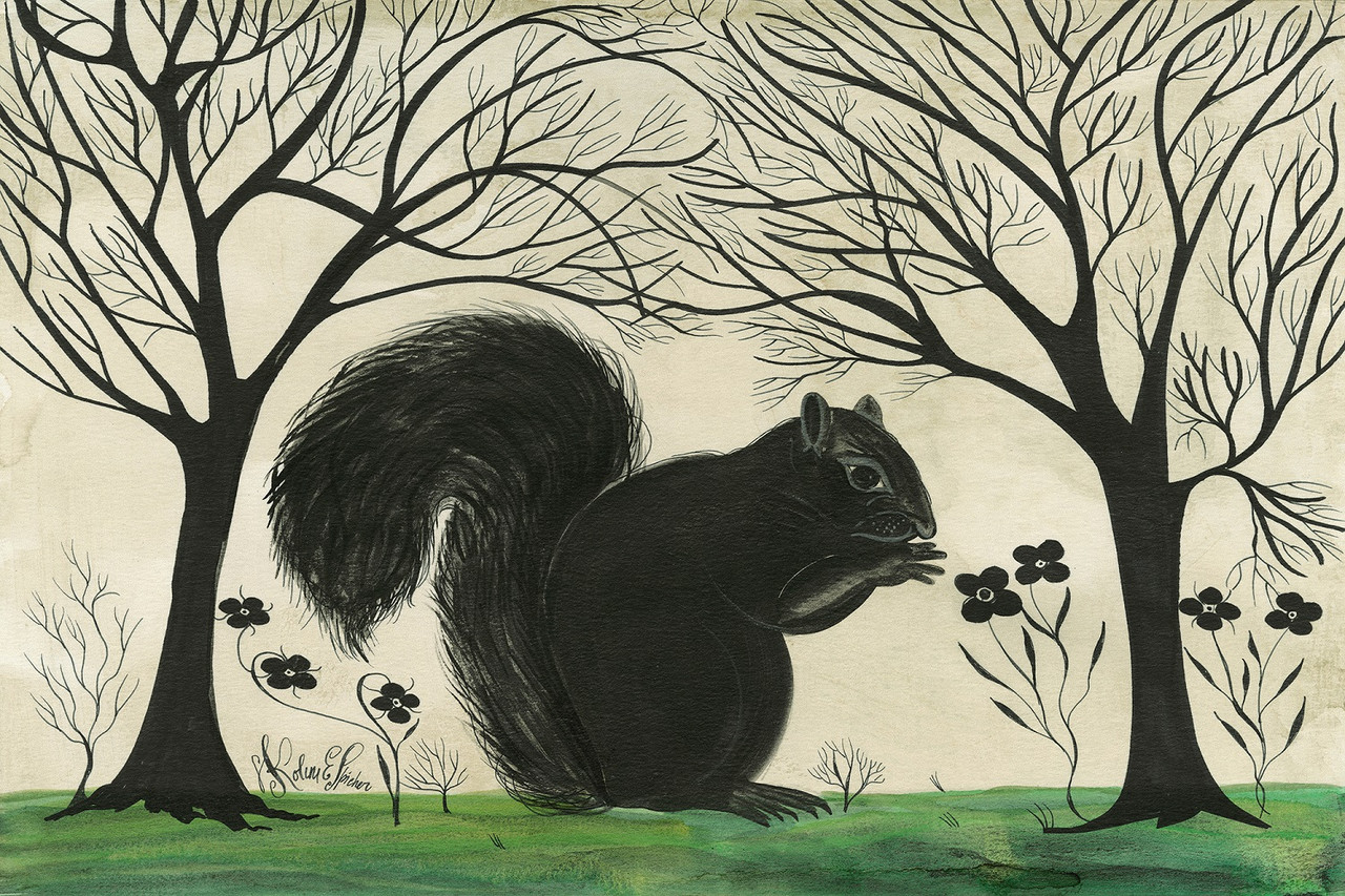 Animal Silhouette Squirrel facing right - vinyl floor cloth size 24x36