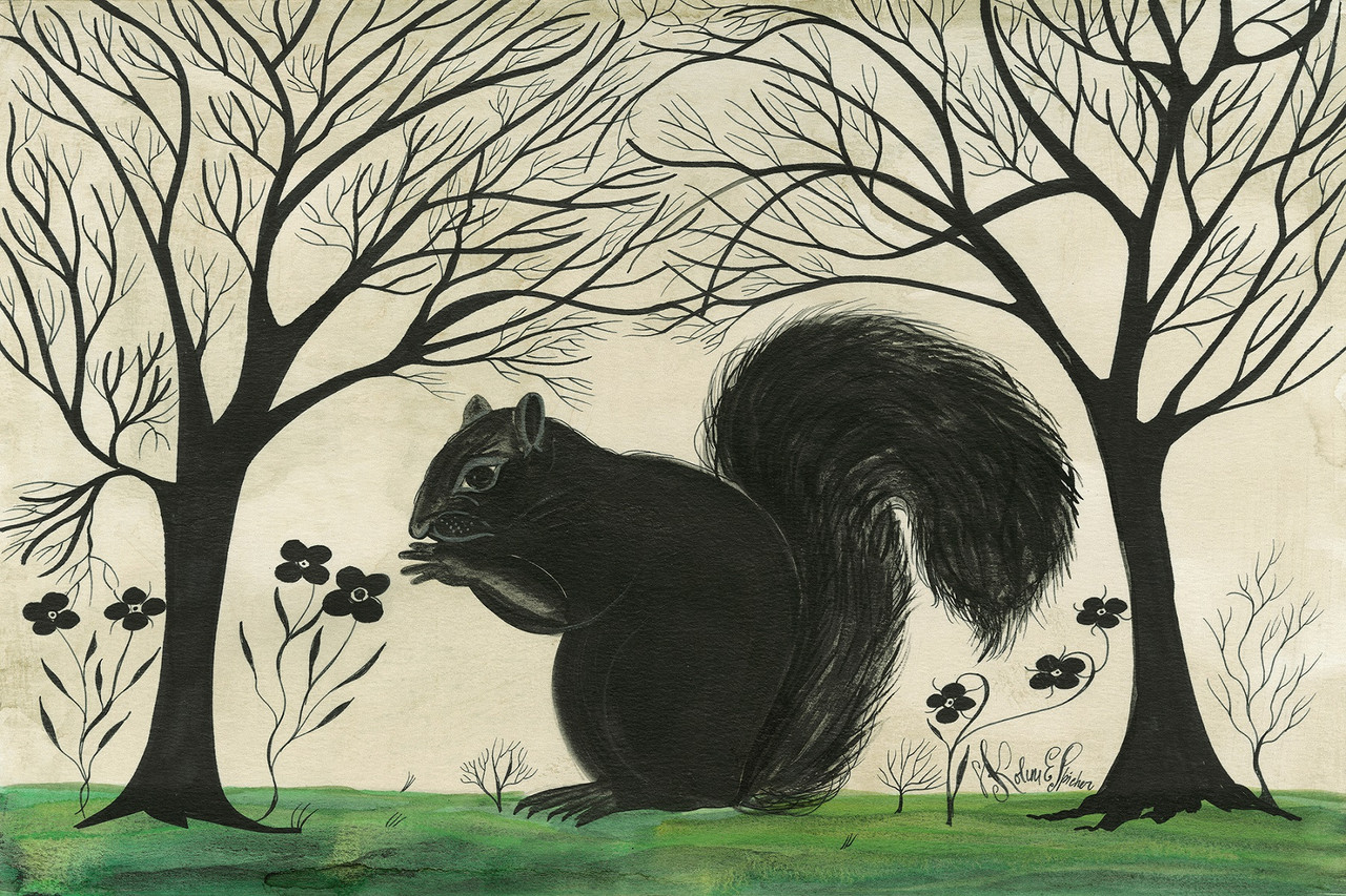 Animal Silhouette Squirrel facing left - vinyl floor cloth size 24x36