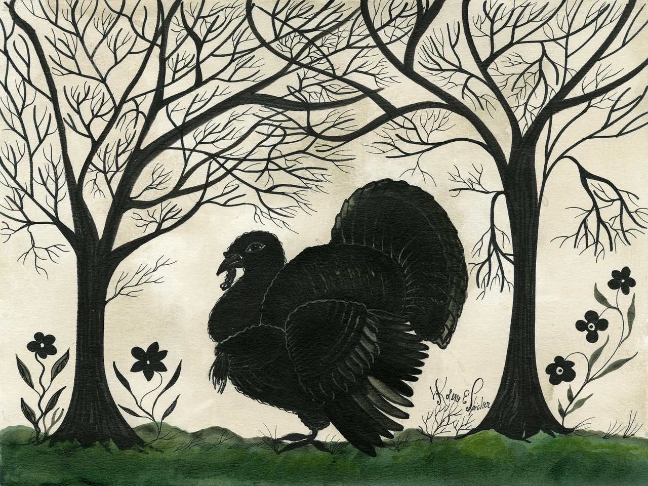 Animal Silhouette Turkey facing left - vinyl floor cloth sizes 36x48, 48x60