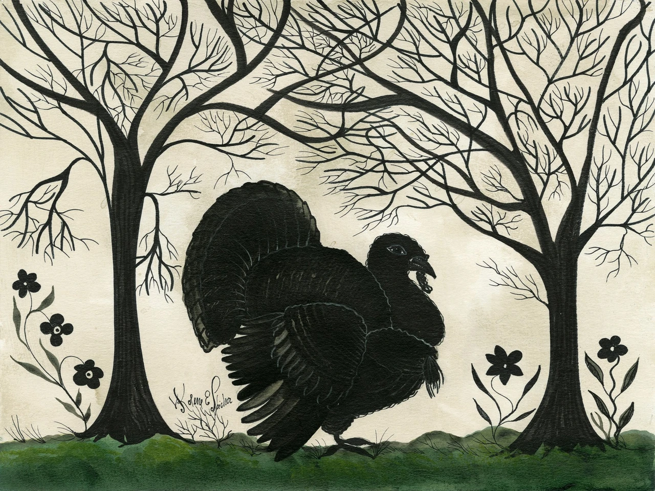 Animal Silhouette Turkey facing right - vinyl floor cloth sizes 36x48, 48x60