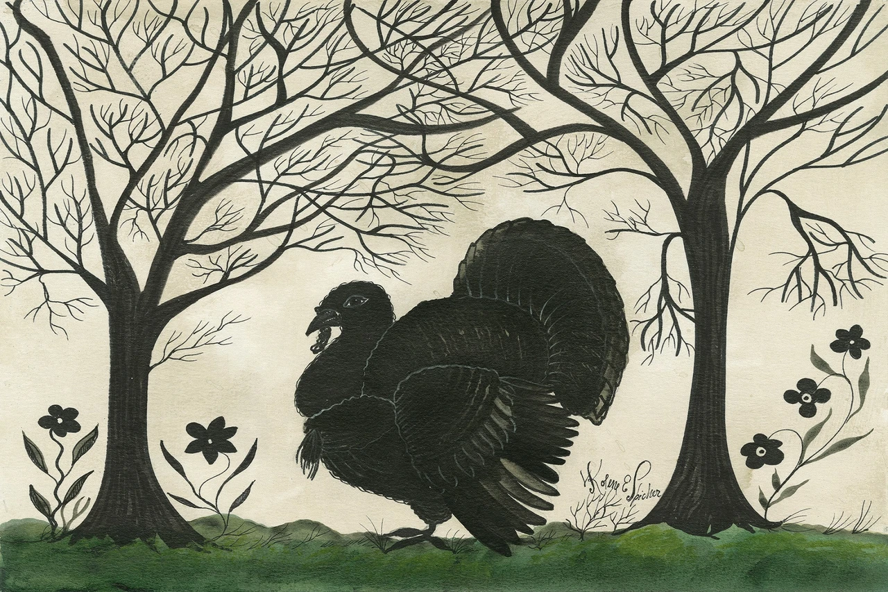 Animal Silhouette Turkey facing left - vinyl floor cloth size 24x36