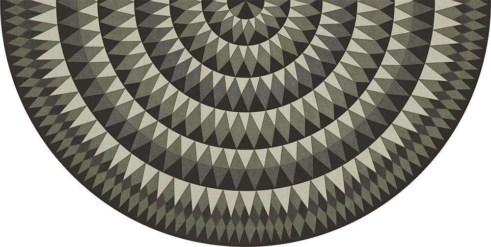Bulls Eye Undeviating Aim - half round vinyl floor cloth, image for all sizes 