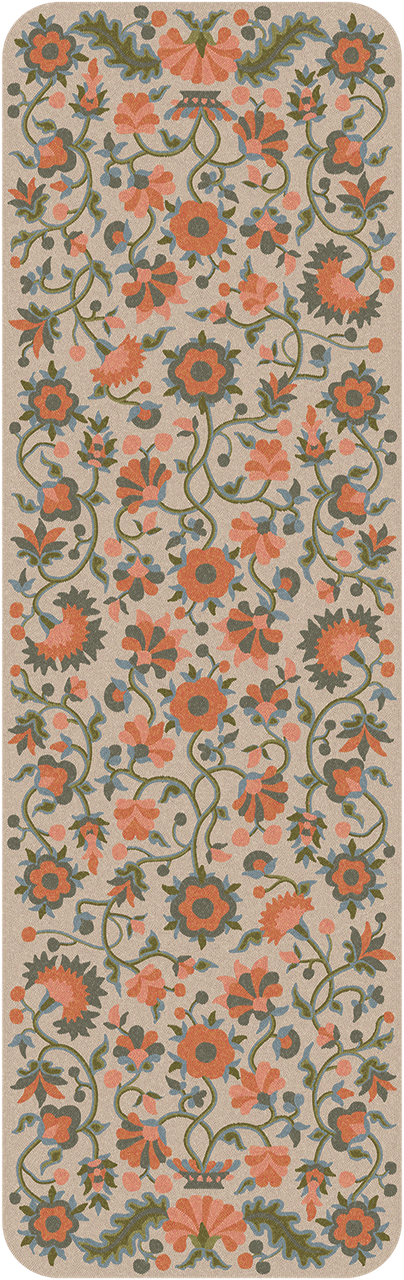 Parterre Flourishing Crest- vinyl floor cloth sizes 24x77, 30x96, 36x115