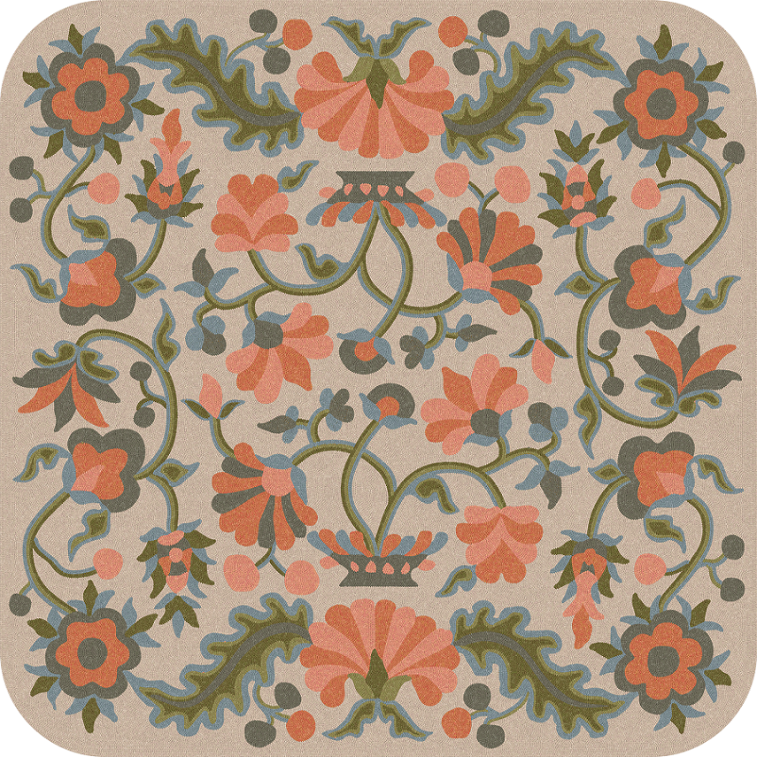 Parterre Flourishing Crest- vinyl floor cloth, square sizes 