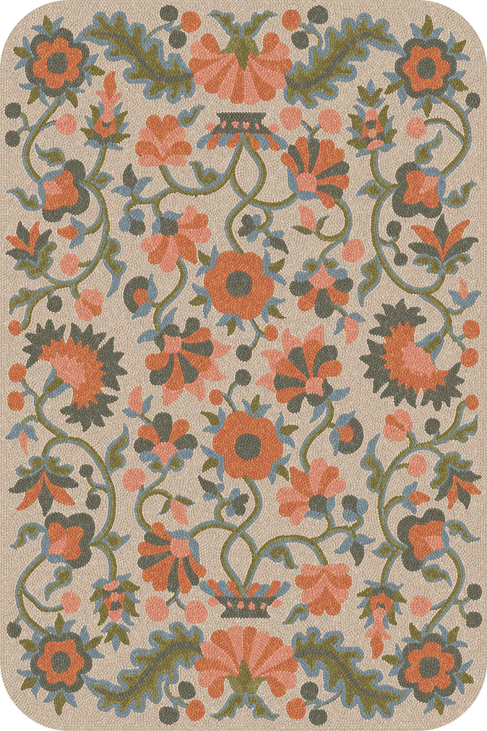Parterre Flourishing Crest- vinyl floor cloth sizes 20x30, 24x36, 30x44, 38x56, 52x76, 70x102