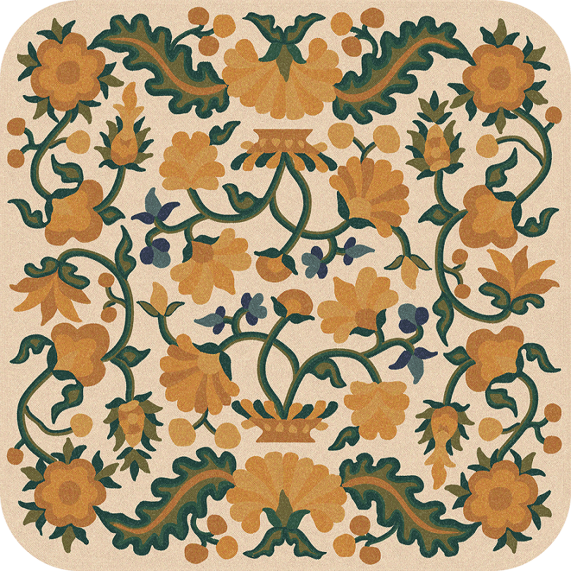 Parterre Honeyed Blossoms - vinyl floor cloth, square sizes 