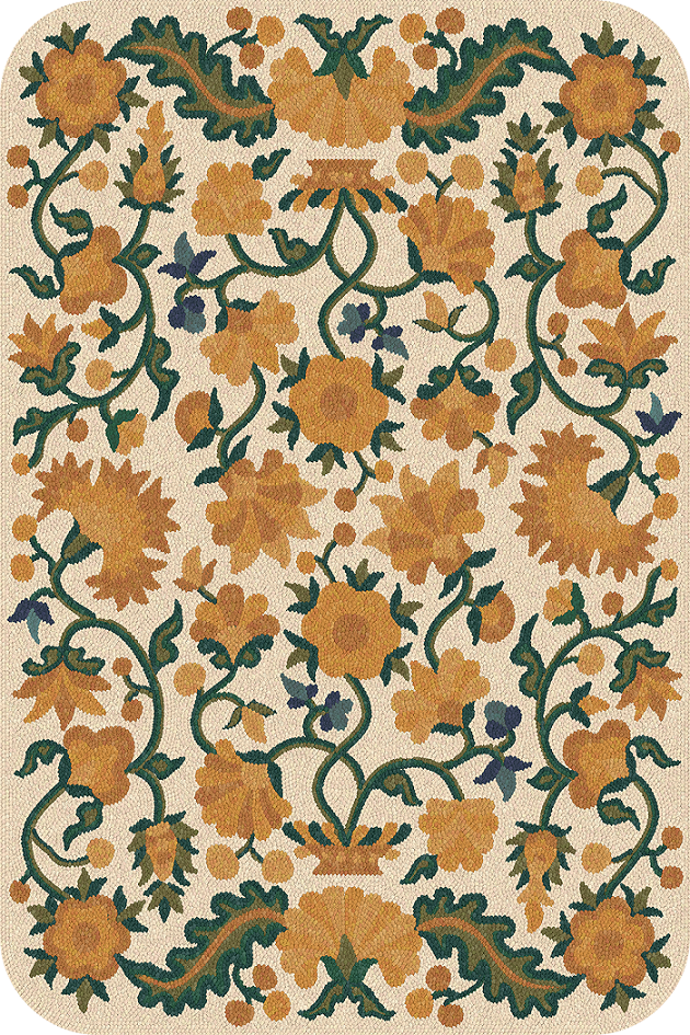 Parterre Honeyed Blossoms - vinyl floor cloth sizes 20x30, 24x36, 30x44, 38x56, 52x76, 70x102