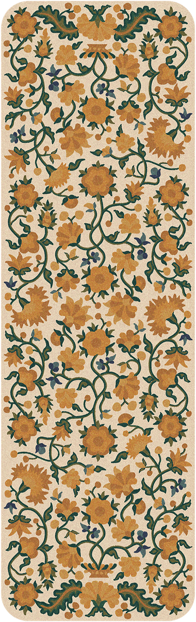Parterre Honeyed Blossoms - vinyl floor cloth sizes 24x77, 30x96, 36x115