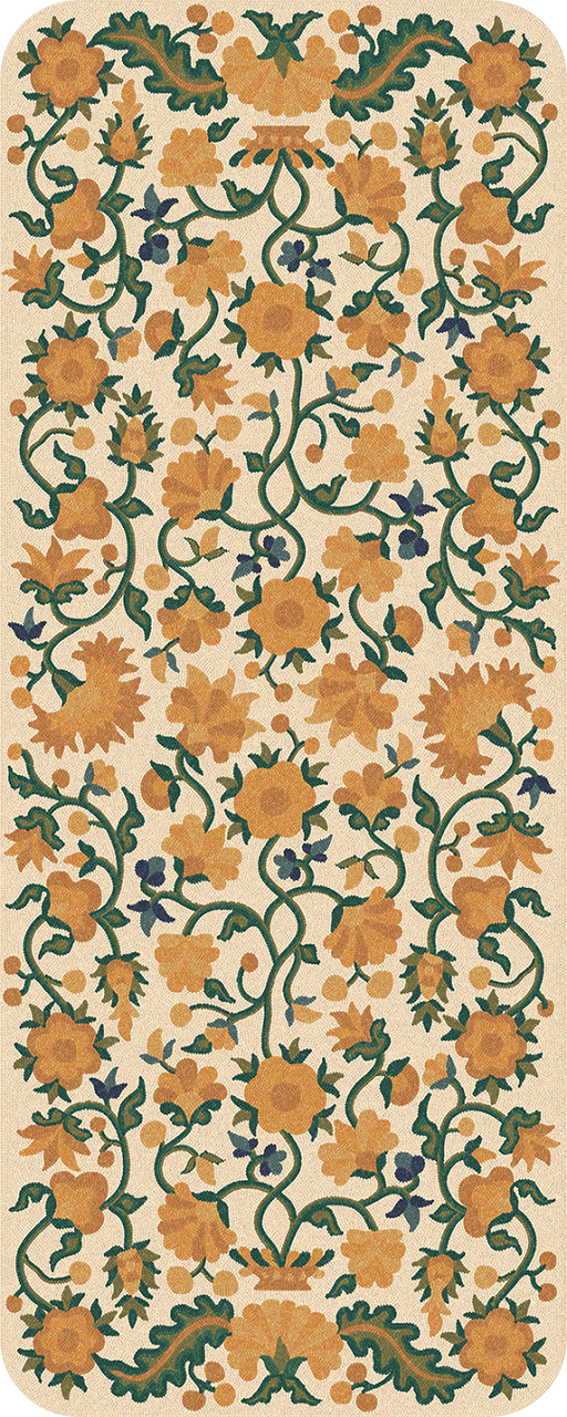 Parterre Honeyed Blossoms - vinyl floor cloth sizes 30x75, 36x90